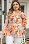 Orange Floral Abstract Print V NeckPlus Size Blouse