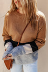 Brown Casual Striped Colorblock Ribbed Knit Sweater