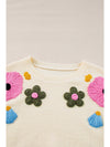 Beige 60s Flower Pattern Knitted Sweater