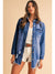 Sky Blue Light Wash Distressed Frayed Long Denim Jacket