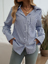 Devine Pocketed Striped Collared Neck Long Sleeve Shirt - Cocoa Yacht Club