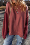 Mineral Red Two Tone Patchwork Drop Shoulder Pullover Sweatshirt