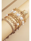 Gold 5Pcs Pearl Heart Diamond Bracelet Set