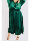 Blackish Green Frill Neck Velvet High Waist Plus Size Dress