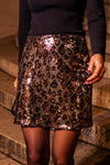 Brown Sequined Leopard Print Disco Mini Skirt - Cocoa Yacht Club