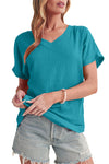 Bright Pink Basic Plain Textured V Neck T Shirt