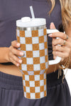 Black 40oz Rhinestone Checkered Handled Tumbler