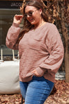 Rose Tan Solid Checkered Textured Knit Plus Size Sweater