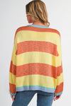 Yellow Stripe Contrasting Trim Round Neck Oversized Sweater