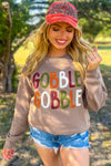 Dark Khaki GOBBLE Letter Graphic Thanksgiving Sweatshirt
