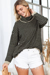 Brown Striped Turtleneck Oversized Sweater