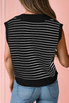 Beige Stripe Turn-down Collar Sleeveless Knitted Top