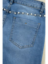 Dusk Blue Pearl Decor High Waist Flared Jeans