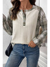 Apricot Checkered Patchwork Textured Pullover Top