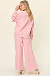 Double Take Full Size Texture Long Sleeve Top and Pants Set - Cocoa Yacht Club