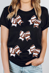 Black Game Day Football Bowknot Graphic T Shirt