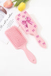 Gossamer Pink Bowknot Print Hair Cushion Comb