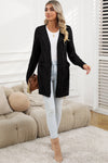 Apricot Ribbed Trim Hollow Knit Side Slits Cardigan