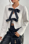 White Bow Front Slim Cropped Blazer