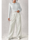 Beige Slim Fit Crop Top and Wide Leg Pants Set