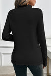 Black Knit Fleece Lined Lettuce Edge Slim Fit Top