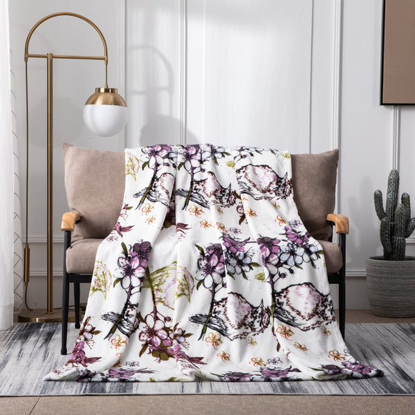 Floral Blossoms Spring Cottage Birds Soft Fleece Throw Blanket (XY1010)