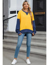 Yellow Color Block Thumbhole Sleeve Drop Shoulder Sweatshirt