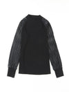 Black Basic Crew Neck Dressy Striped Mesh Long Sleeve Top