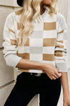 Black Checkered Crew Neck Drop Shoulder Knit Sweater