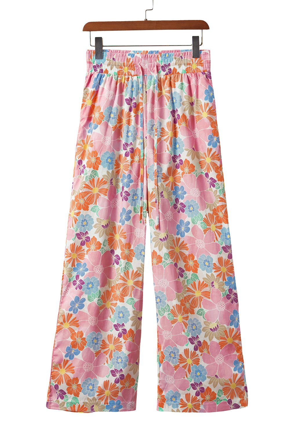 Pink Floral Smocked Elastic Waist Loose Pants