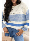 Light Blue Open Stitch Puff Sleeve Sweater