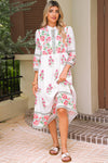 White Floral Print Loose Tiered Maxi Dress