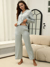 Collared Neck Long Sleeve Top and Pants Lounge Set