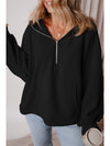 Smoke Green Half Zipper Kangaroo Pockets Drop Shoulder Hoodie