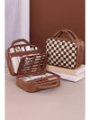 Black Checkered Multiple Compartments PU Leather Cosmetic Bag