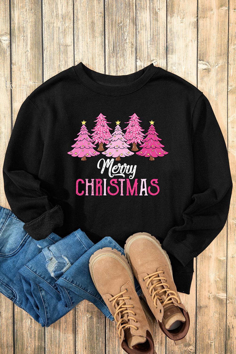 Black Merry Christmas Graphic Sweatshirt