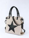 Beige Casual Star Patched Canvas Tote Bag