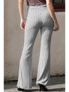 Gray Solid Color High Waist Ribbed Flare Pants