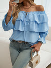 Devine Off-Shoulder Flounce Sleeve Blouse - Cocoa Yacht Club