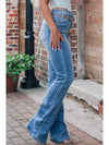 Dusk Blue Pearl Decor High Waist Flared Jeans