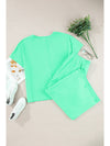 Mint Green Textured Batwing Sleeve Tee & Wide Leg Pants Plus Size Set