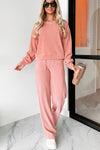 Blossom Ribbed Drop Shoulder Sweatshirt Pocketed Pants Set