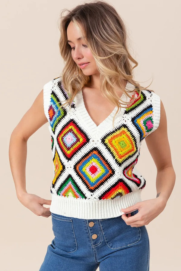 BiBi Diamond Granny Square Sweater Vest
