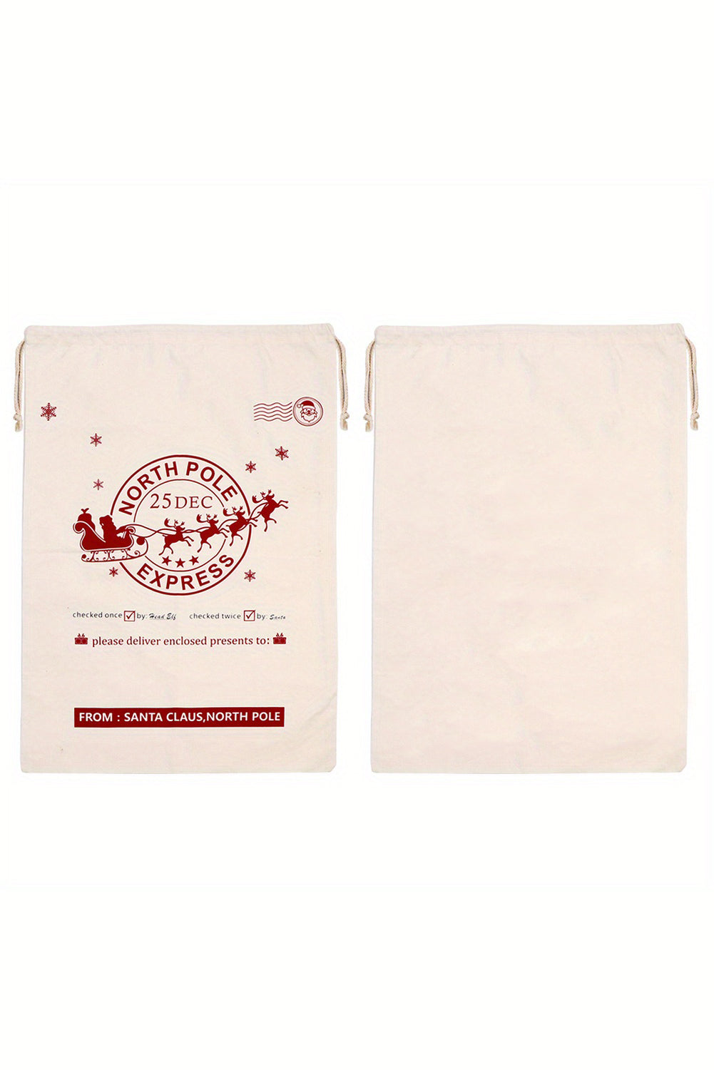 White Linen Drawstring Christmas Gift Sack