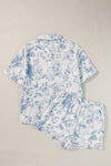 Sky Blue Tropical Print Button-Up Shirt & Shorts Lounge Set