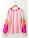 Pink Colorblock Long Sleeve Plus Size Top