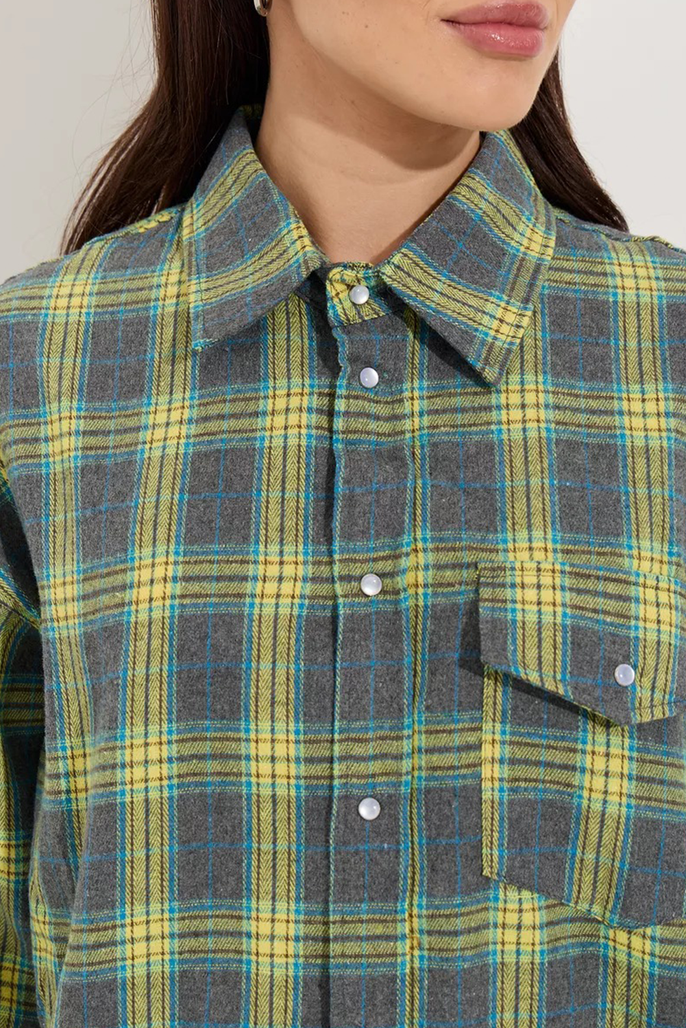 Green Plaid Print Long Sleeve Pocket Shirt