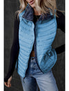 Sky Blue Plush Collared Quilted Zipped Puffer Vest