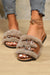 Coffee Plush Patchwork Band Metal Buckle Flat Slide Shoes