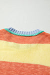 Yellow Stripe Contrasting Trim Round Neck Oversized Sweater